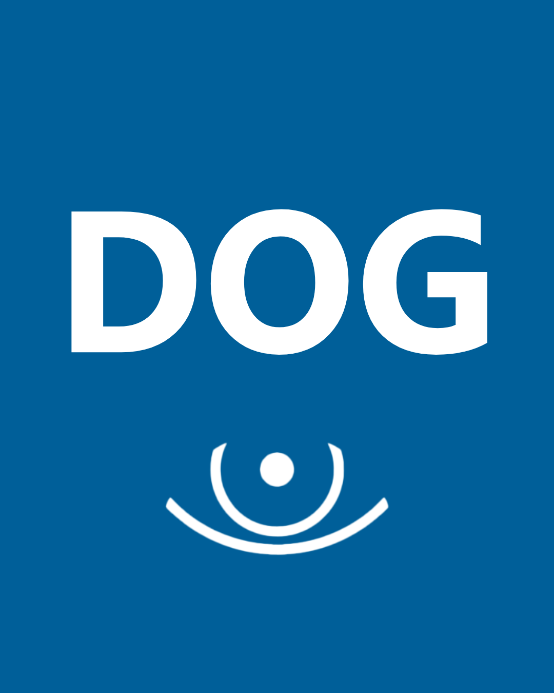weißer schriftzug "DOG" und Logo auf blauem grund